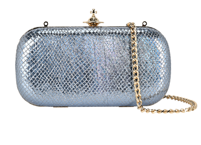 Verona Clutch, &pound;175, Handbags, Blue, Leather, Front view